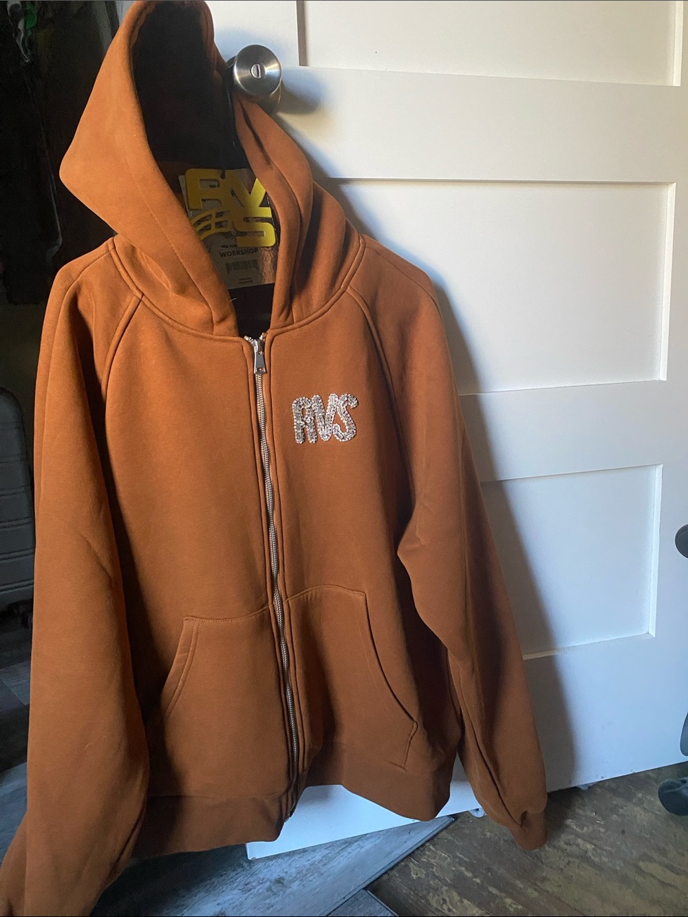 Brown Rhinestone Accent Zip Hoodie